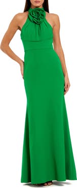 Mac Duggal Flower Halter Neck Crepe Column Sleeveless Gown
