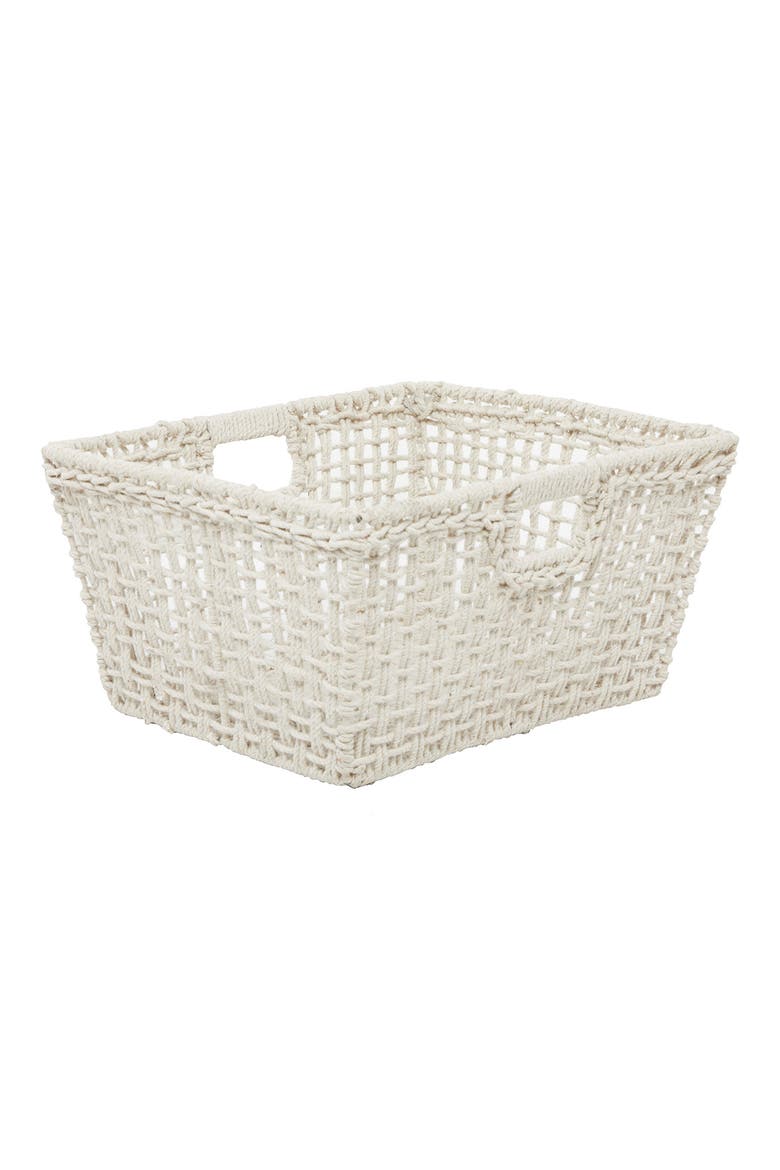White Cotton Bohemian Storage Basket with Handles, Alternate, color, WHITE