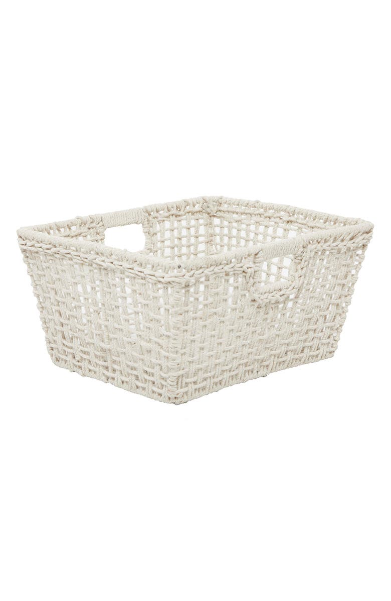 GINGER BIRCH STUDIO White Cotton Bohemian Storage Basket with Handles, Alternate, color,