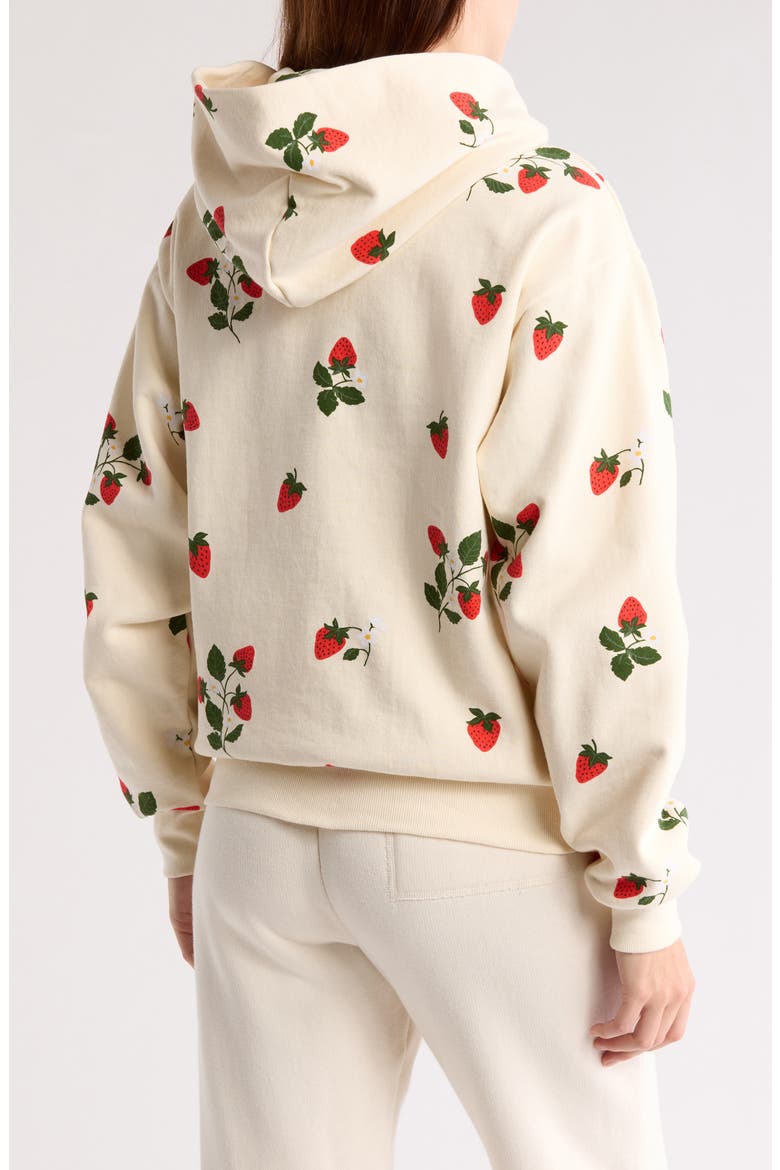 Strawberry Print Cotton Hoodie, Alternate, color, BUTTERCREAM