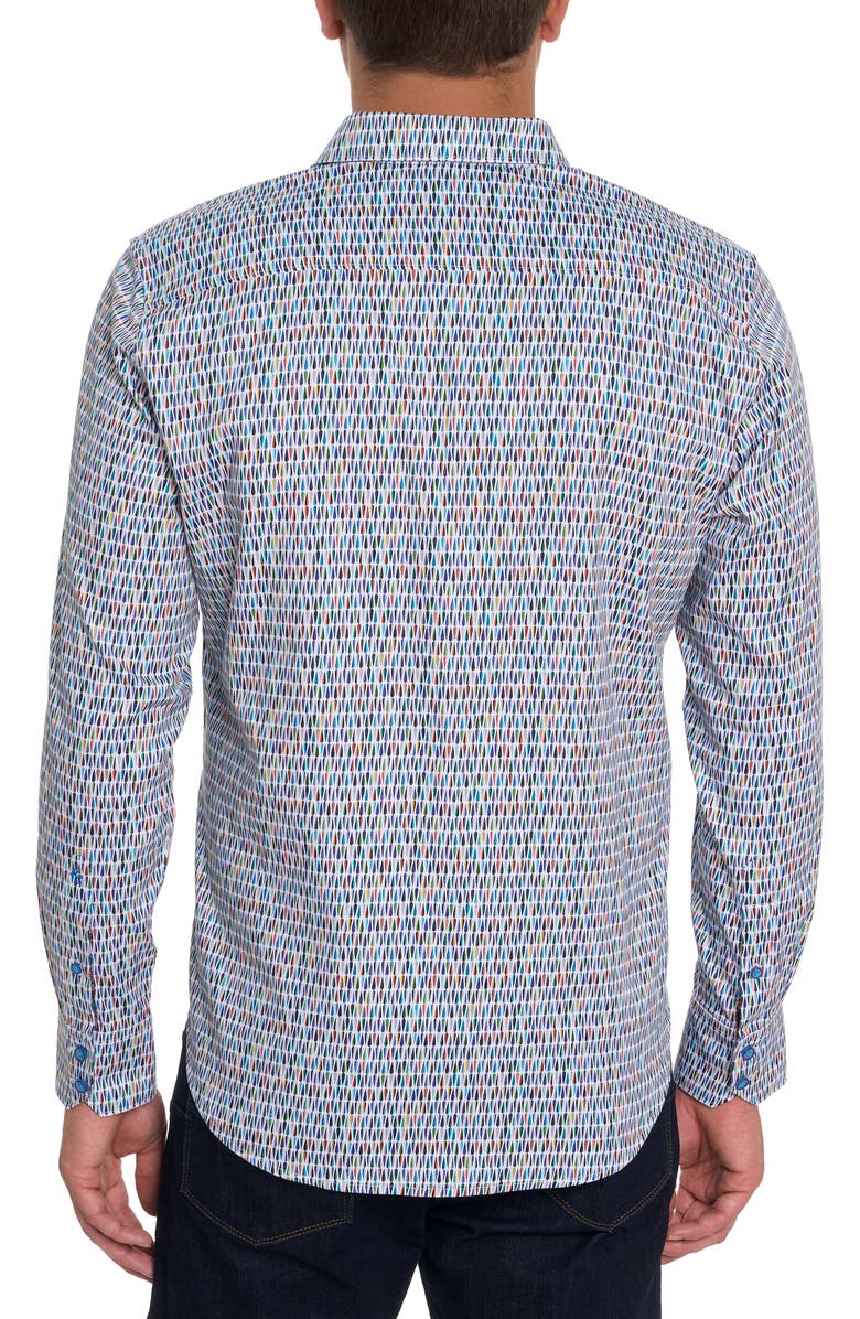 Robert Graham Boo-Yah Geo Print Stretch Cotton Button-Up Shirt, Alternate, color, White Multi