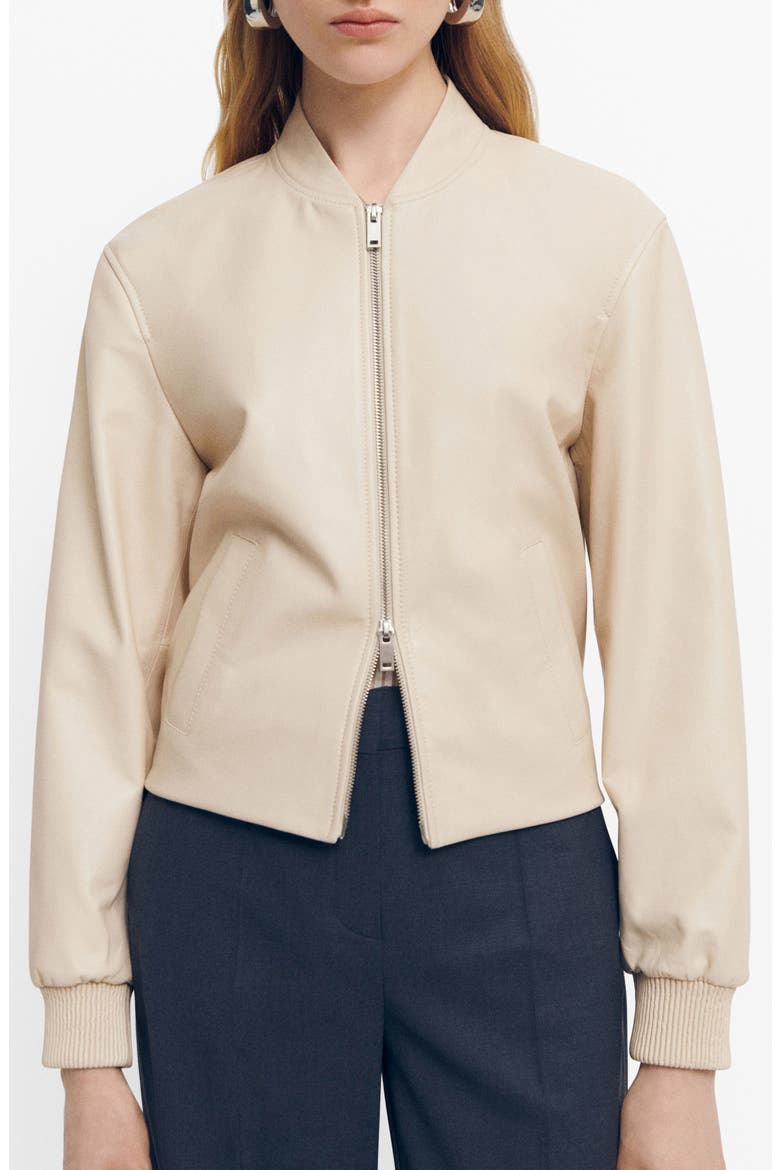 Leather Bomber Jacket, Main, color, LIGHT BEIGE
