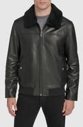 Andrew Marc Leather Aviator Jacket with Removable Genuine Shearling Collar