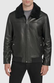 Andrew Marc Leather Aviator Jacket with Removable Genuine Shearling Collar