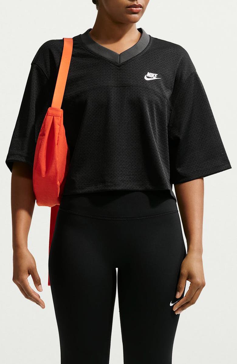 Nike Oversize Heritage Crop Mesh Jersey, Main, color, Black/ Anthracite/ Sail