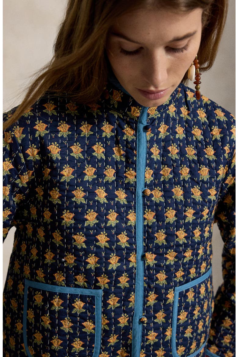 Reversible Quilted Floral Cotton Jacket, Alternate, color, NAVY MULTI