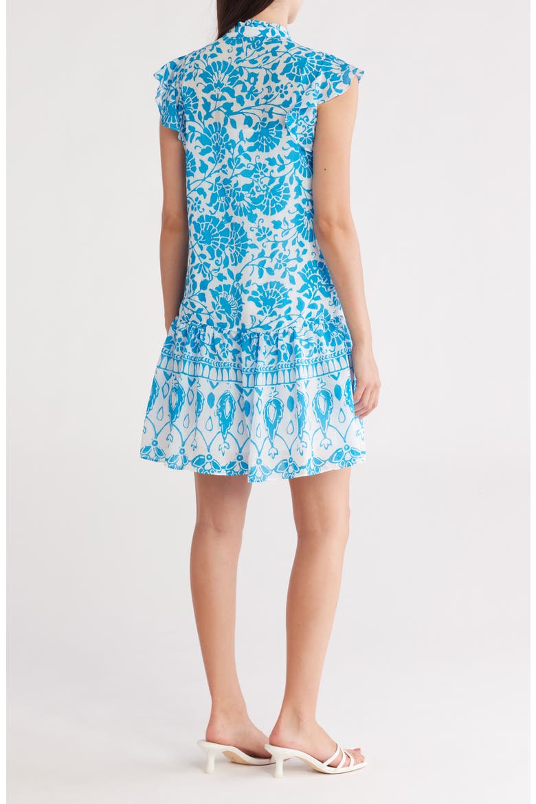 Ruffle Cap Sleeve Button Front Dress, Alternate, color, BLUE WHITE