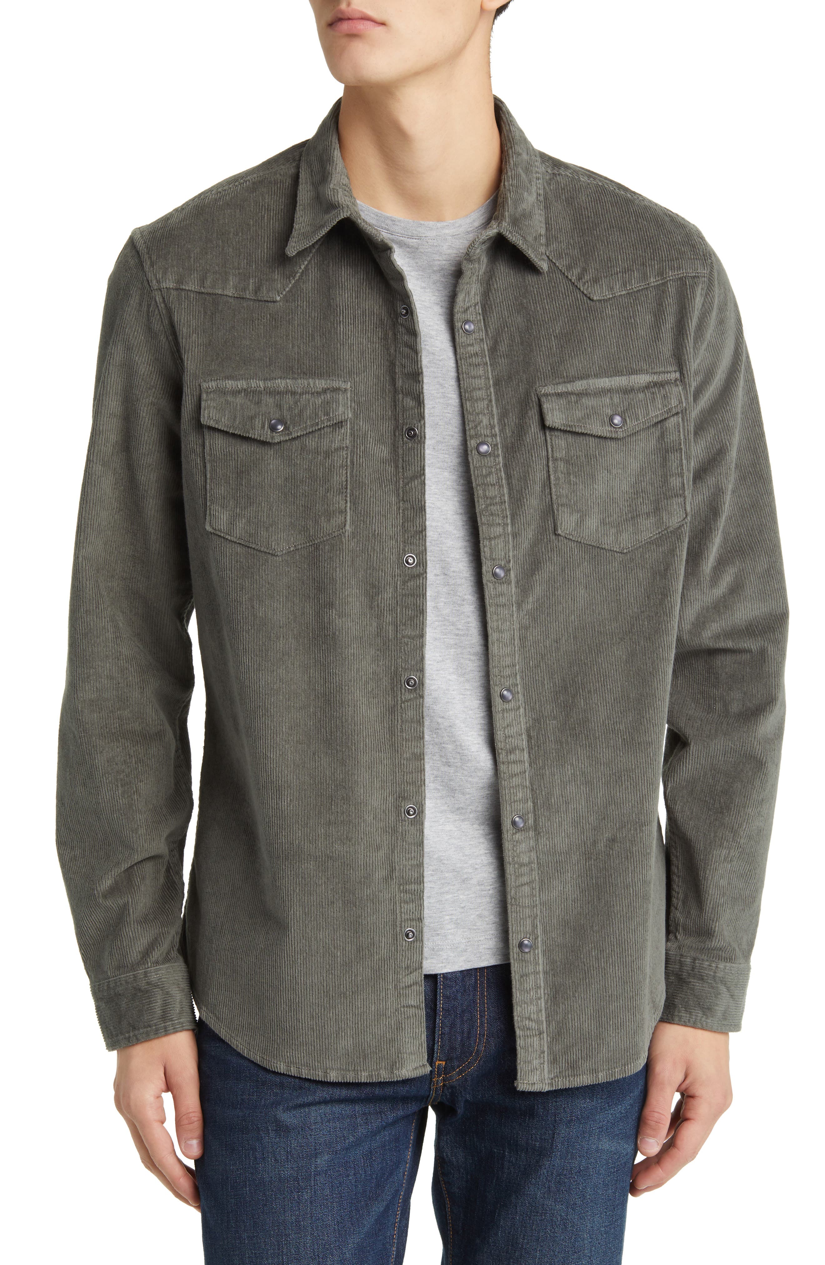 Cotton Corduroy Button-Up Western Shirt