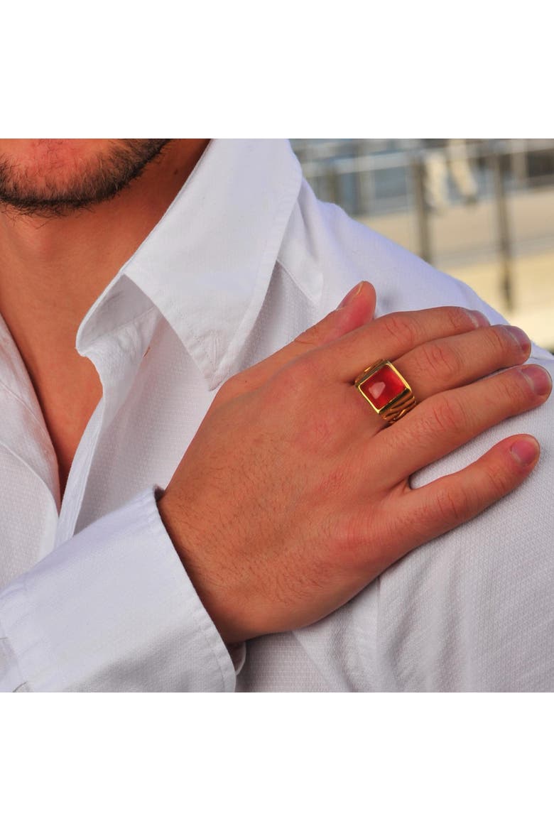Cracked Agate Sterling Silver Men Signet Ring, Alternate, color, 14KT Gold Vermeil on Sterling
