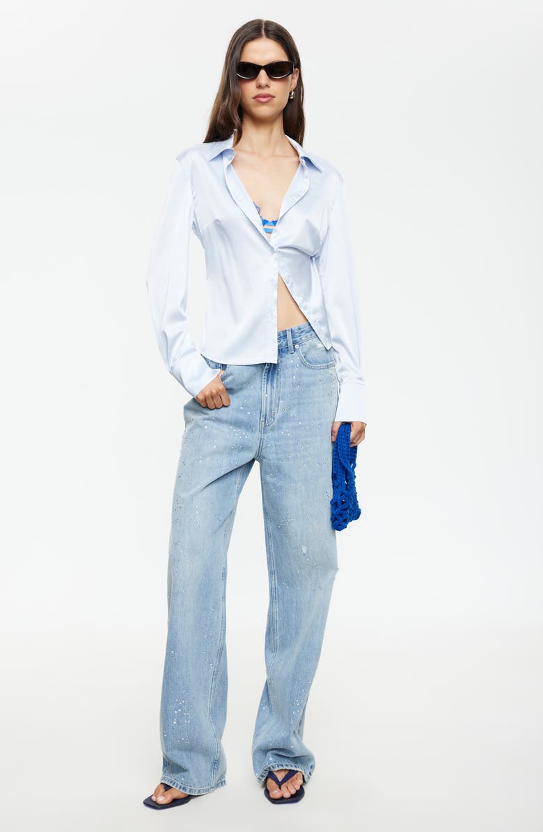 LIONESS Diamante Wide Leg Jeans, Alternate, color, Light Denim