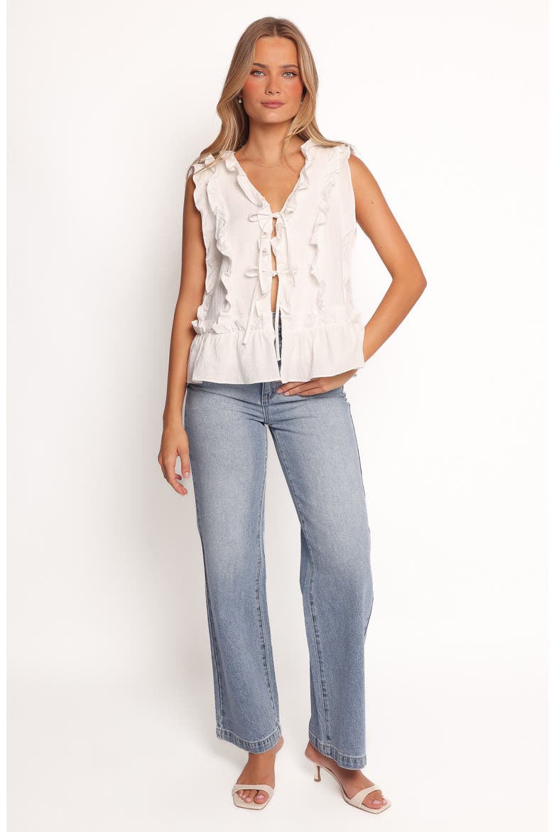 Athena Ruffle Tie Front Cotton Tank, Alternate, color, WHITE