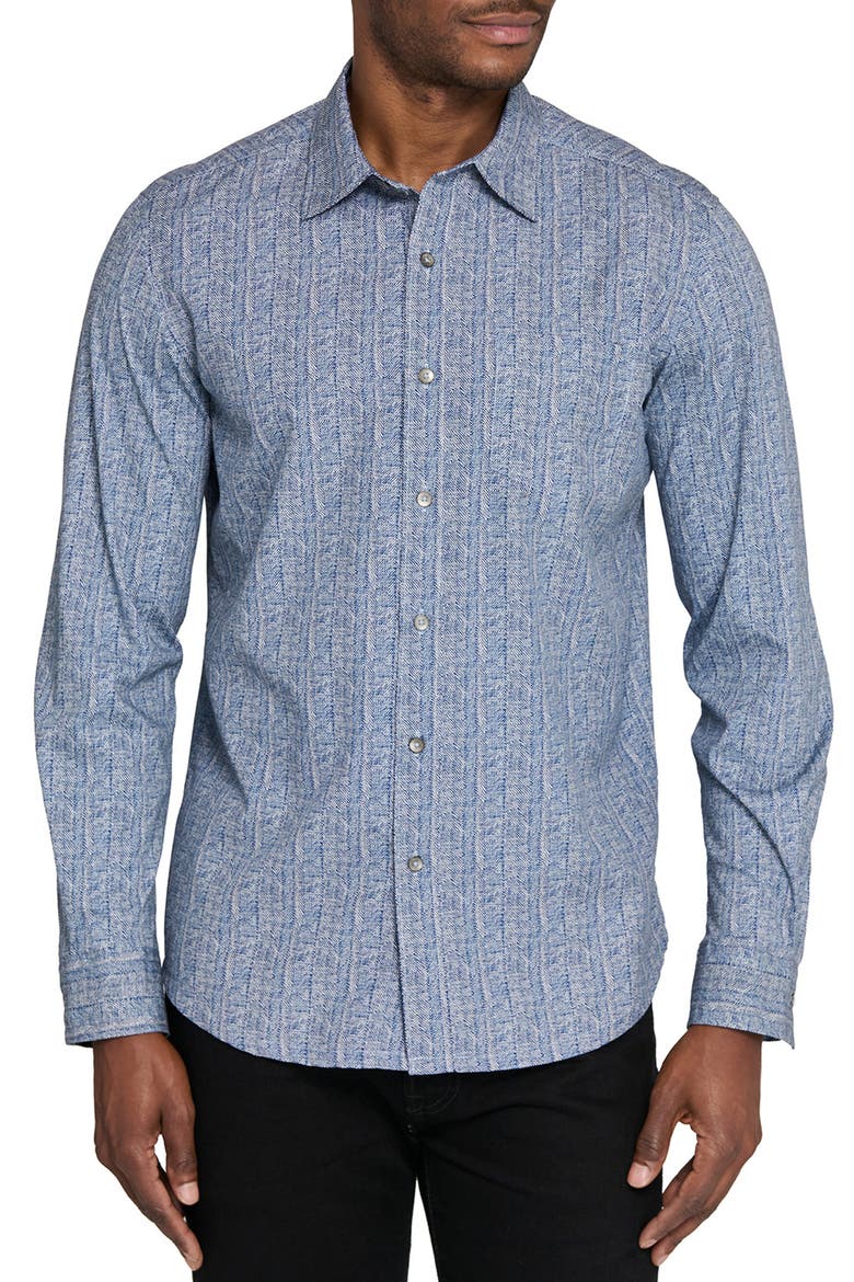 Reworked Slim Fit Crosshatch Print Cotton Button-Up Shirt, Main, color, INDIGO