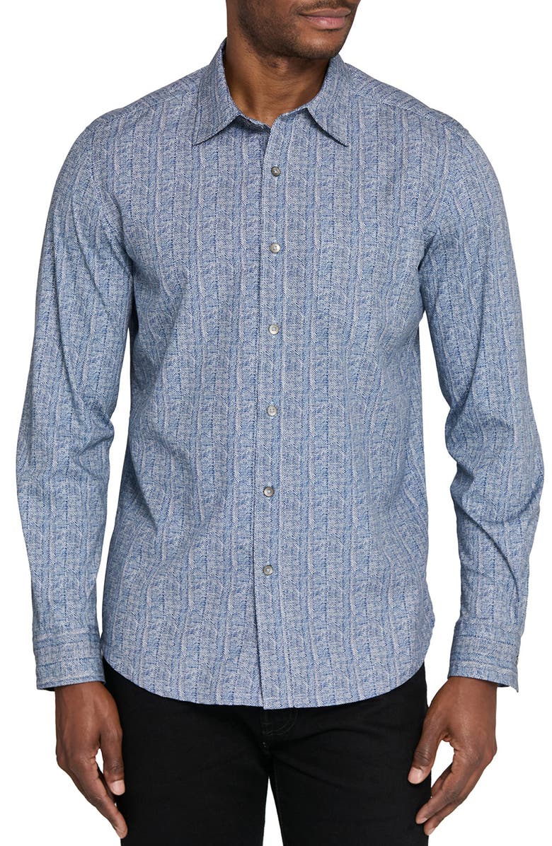 W.R.K Reworked Slim Fit Crosshatch Print Cotton Button-Up Shirt, Main, color, Indigo