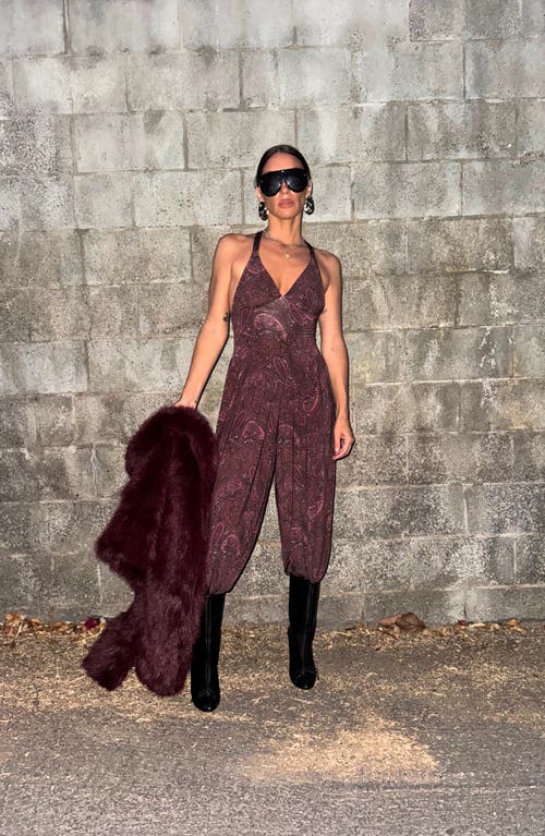 Afrm Bogart Sleeveless Wide Leg Jumpsuit In Burgundy