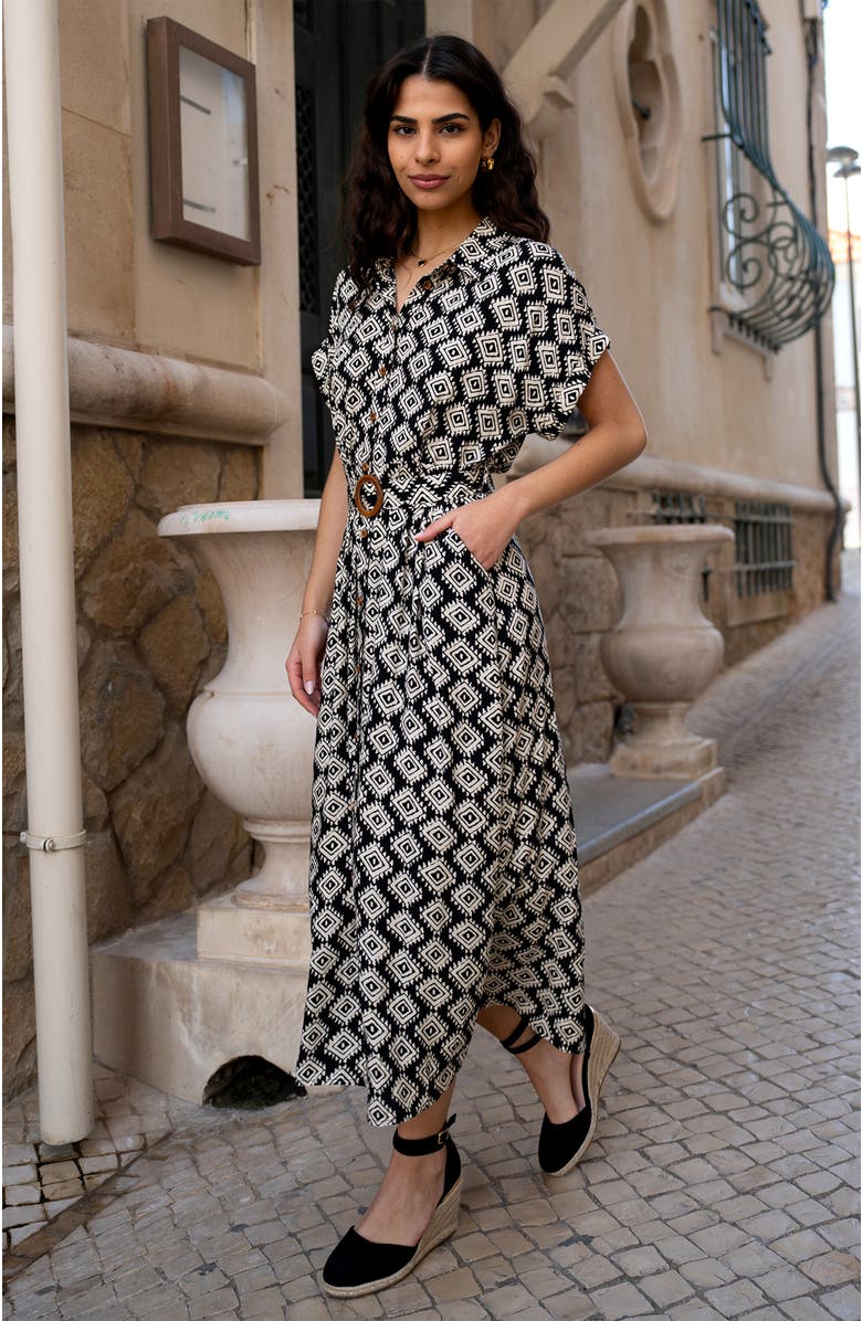 Yumi Midi Shirt Dress With Matching Belt, Alternate, color, Black