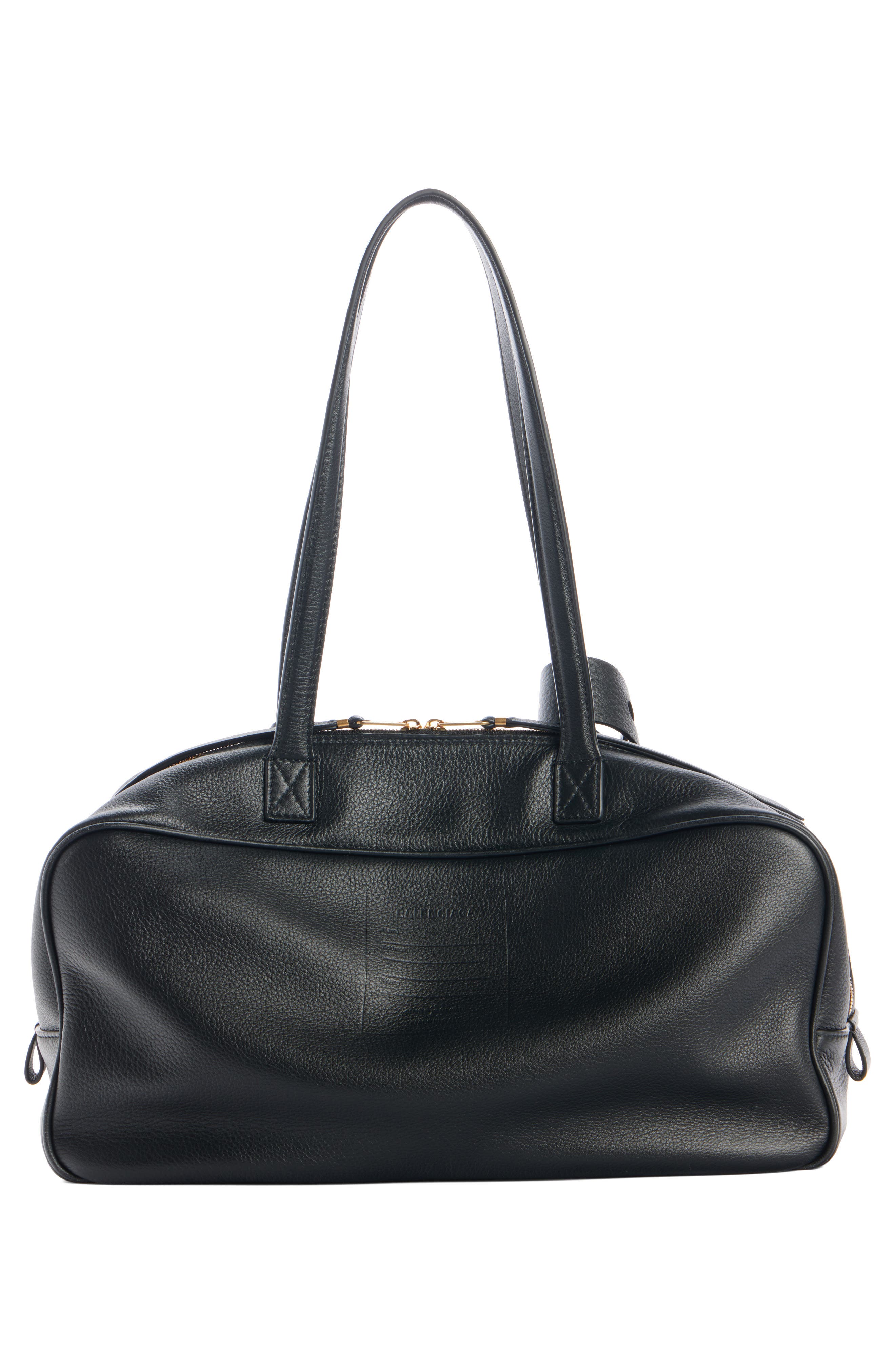 Balenciaga Medium Bowling Leather Satchel, Alternate, color, Black