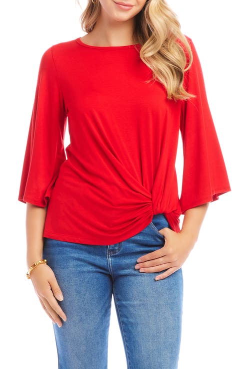 Flare Sleeve Twist Hem Jersey Top