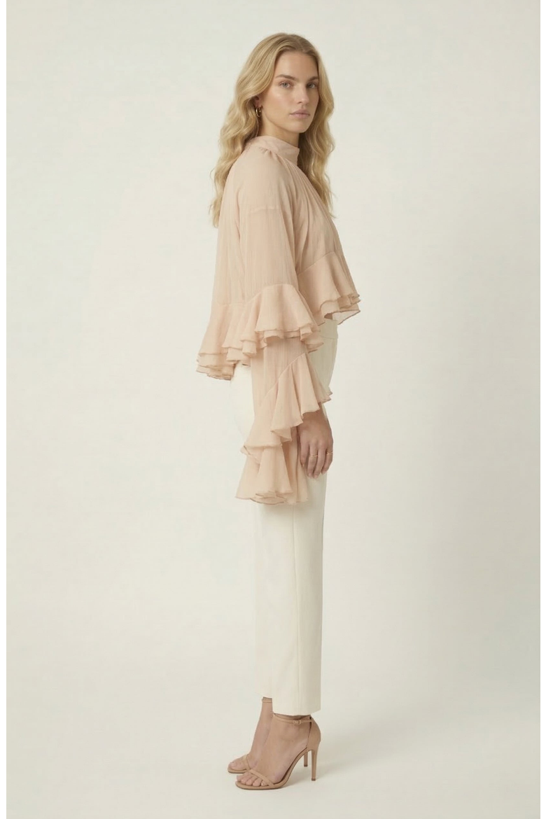 Sheer Ruffle Sleeve Blouse, Alternate, color, Pink