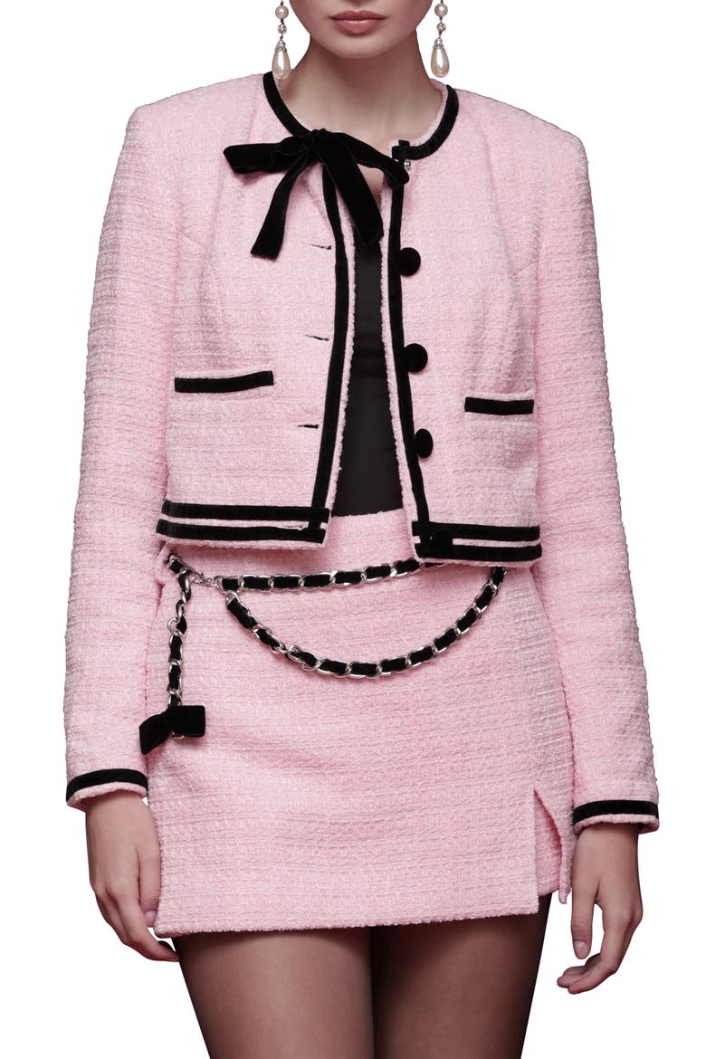 Tweed Crop Bow Trim Jacket, Main, color, CANDY PINK
