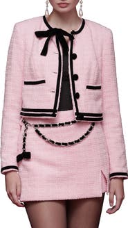 Avec Les Filles Tweed Crop Bow Trim Jacket