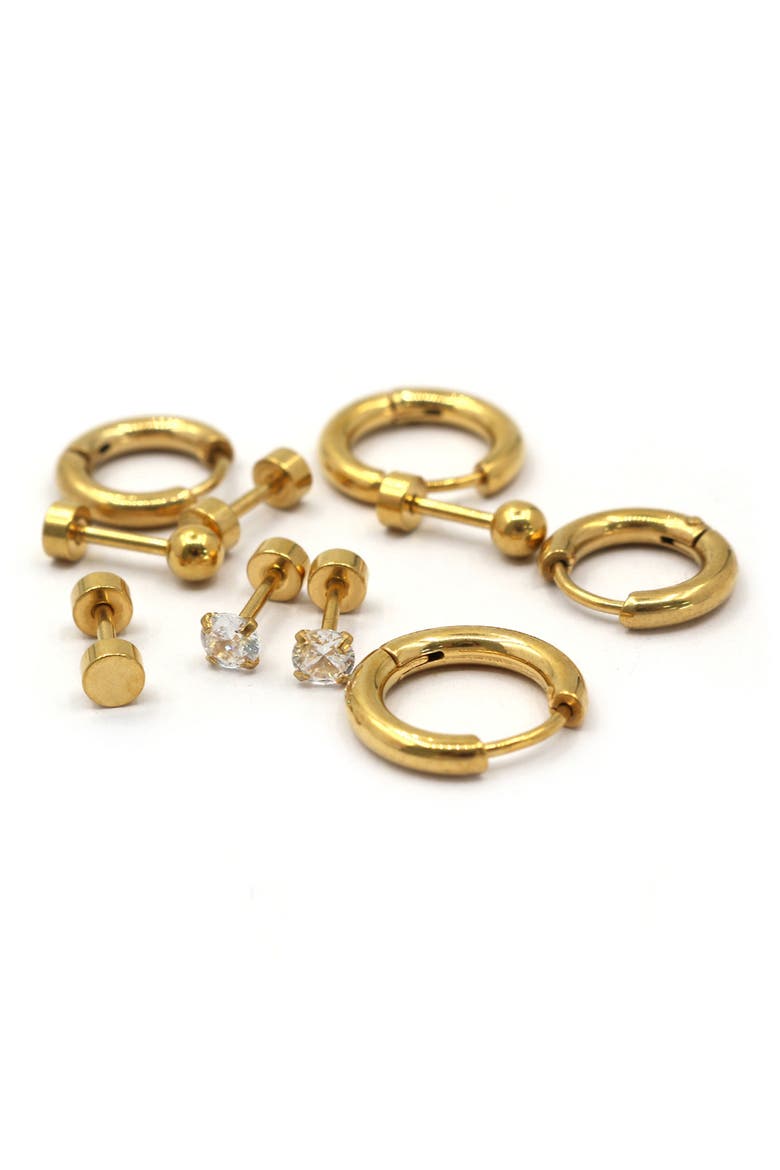 Set of 5 Stud & Hoop Earrings, Alternate, color, GOLD