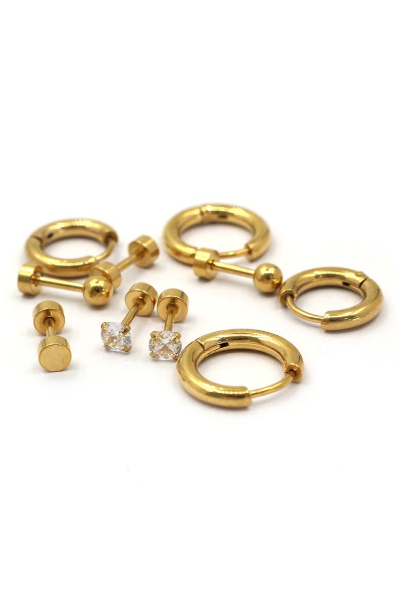 REBL Set of 5 Stud & Hoop Earrings, Alternate, color, Gold