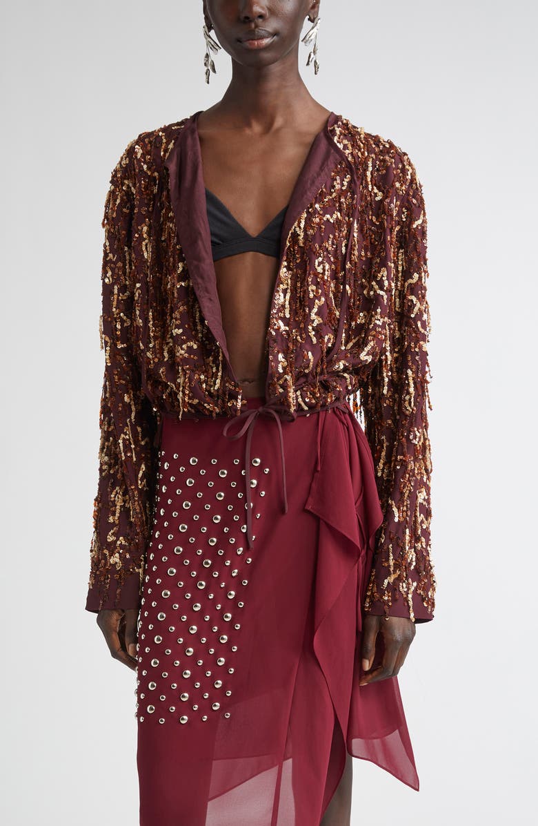 Dries Van Noten Sequin Embellished Silk Crop Jacket, Main, color, 