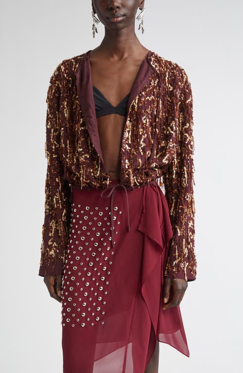 Dries Van Noten Sequin Embellished Silk Crop Jacket