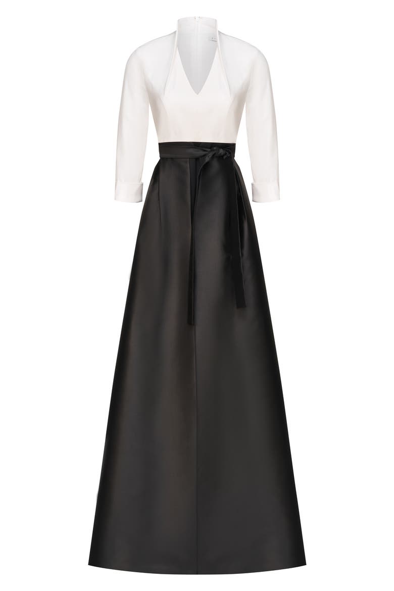 Sharon Tie Belt Three-Quarter Sleeve Satin Maxi Jumpsuit, Alternate, color, WHITE BLACK