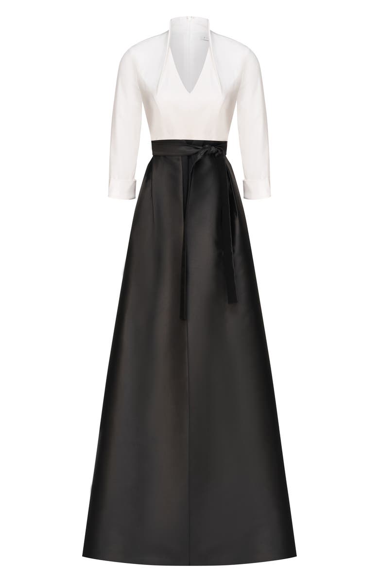 Kay Unger Sharon Tie Belt Three-Quarter Sleeve Satin Maxi Jumpsuit, Alternate, color, 