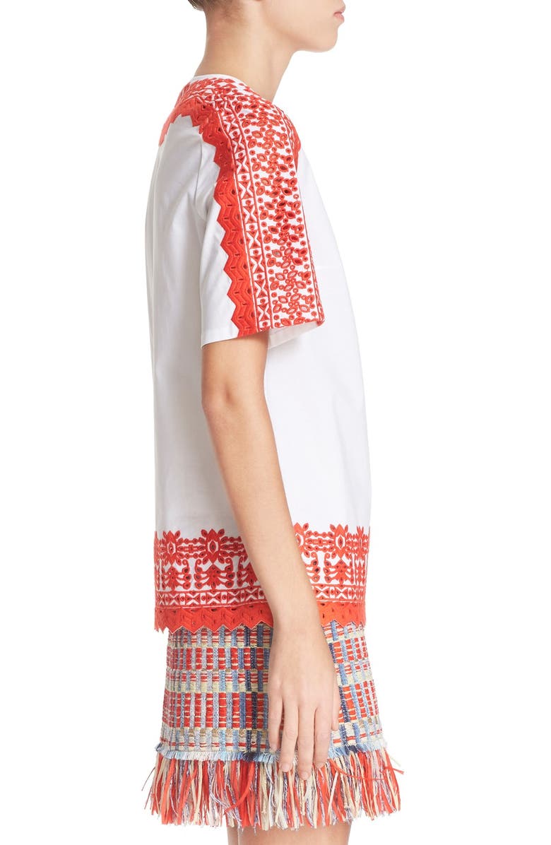 Tory Burch 'Isla' Embroidered Stretch Cotton Tunic, Alternate, color, 