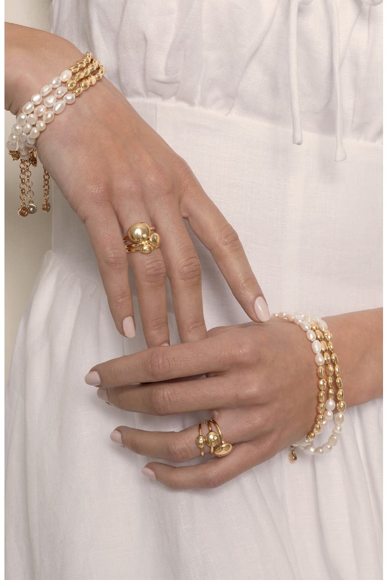 Freshwater Pearl & Pebble Beaded Bracelet, Alternate, color, GOLD