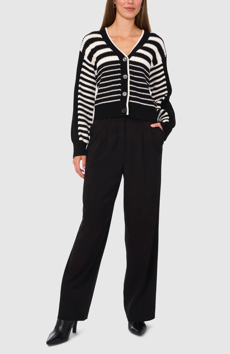 Halogen<sup>®</sup> Variegated Stripe Cotton Blend Cardigan, Alternate, color, Rich Black Stripes