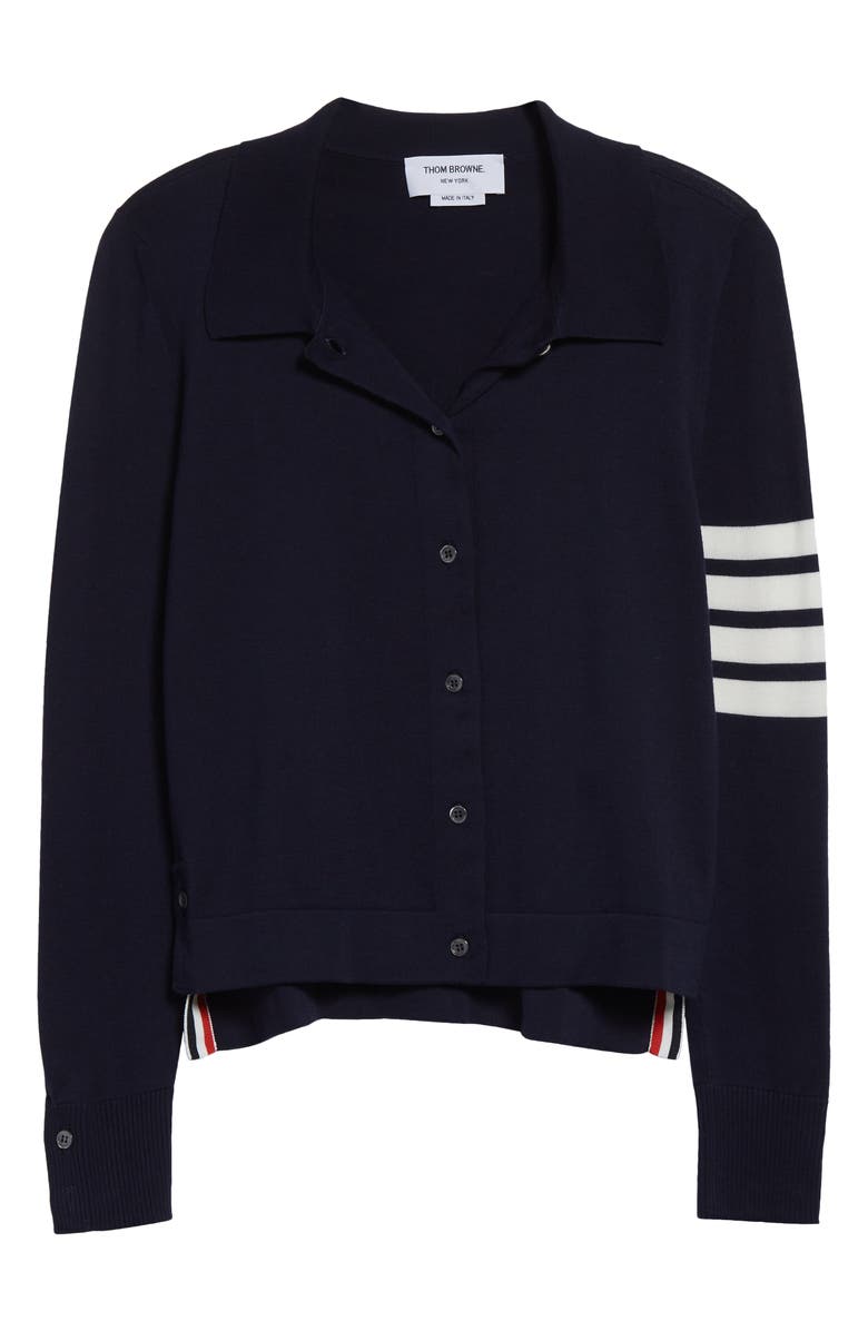 Thom Browne 4-Bar Jersey Stitch Cardigan, Alternate, color, Navy