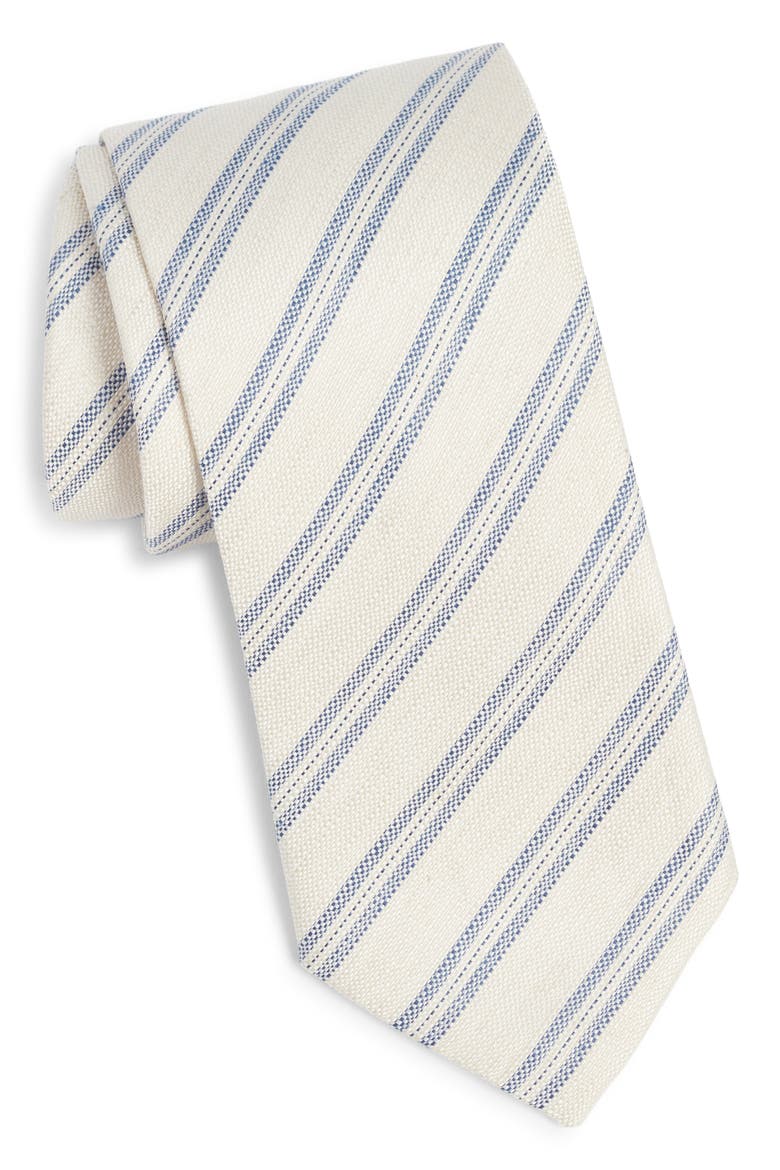 Stripe Silk & Linen Tie, Main, color, BEIGE