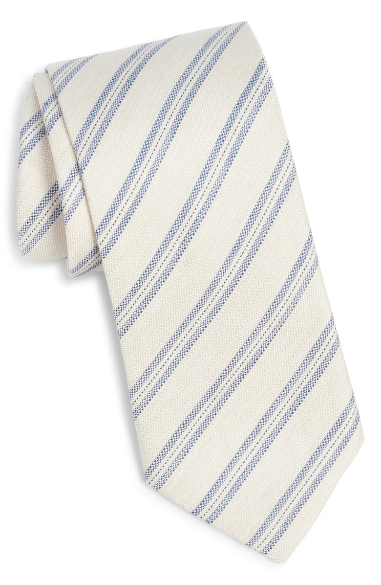 Canali Stripe Silk & Linen Tie, Main, color, Beige