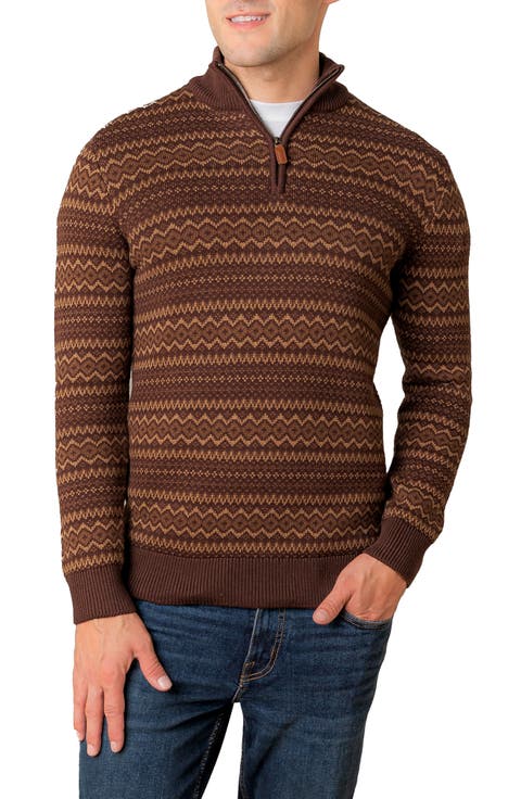 Organic Half Zip Intarsia Pullover Sweater