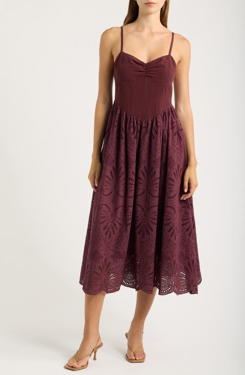 Eyelet Scallop Sleeveless Midi Dress