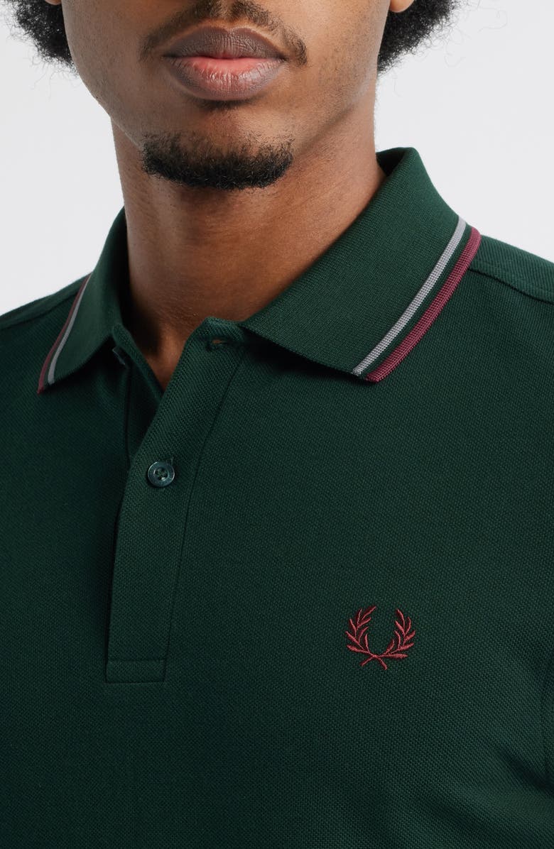 Fred Perry Extra Trim Fit Twin Tipped Piqué Polo, Alternate, color, Dark Green/ Grey/ Oxblood