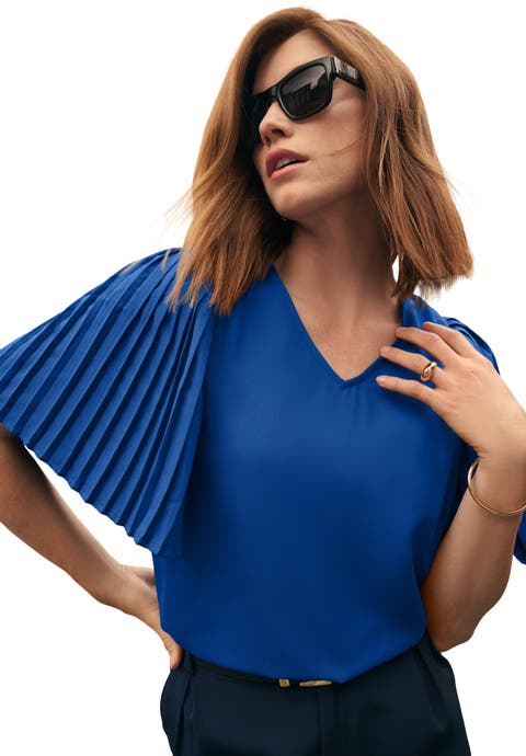 Pleated Sleeve Georgette Blouse (Plus Available)
