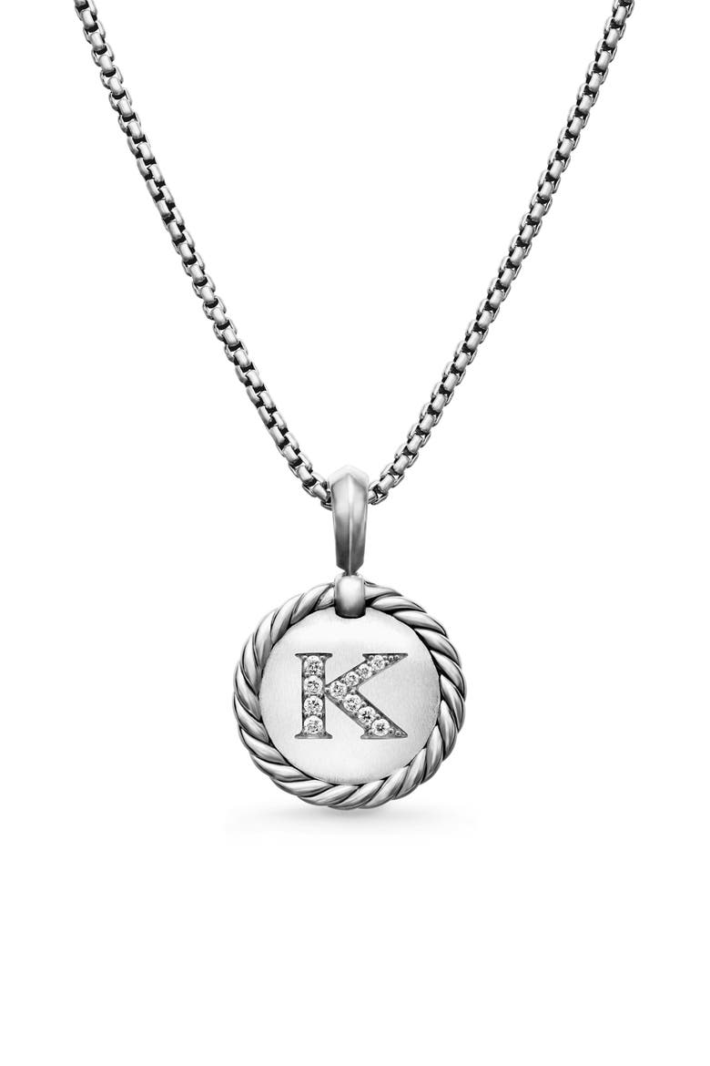 Initial Charm Necklace with Diamonds, Main, color, SILVER/ DIAMOND-K