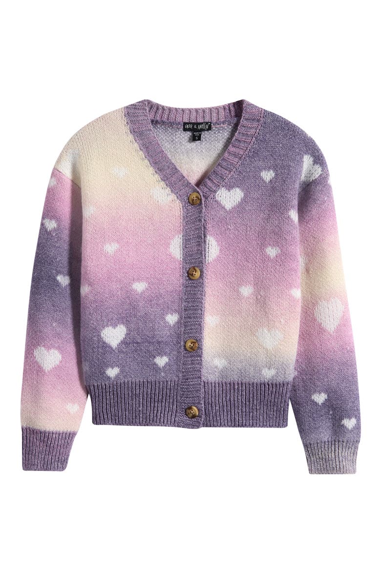 Kids' Heart Ombré Button Cardigan, Main, color, IRIS