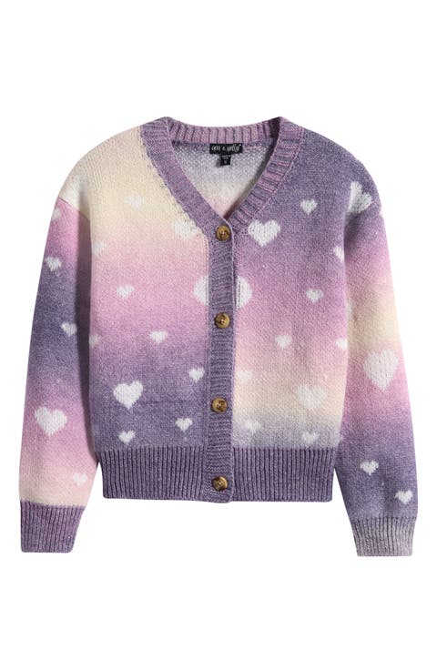 Kids' Heart Ombré Button Cardigan
