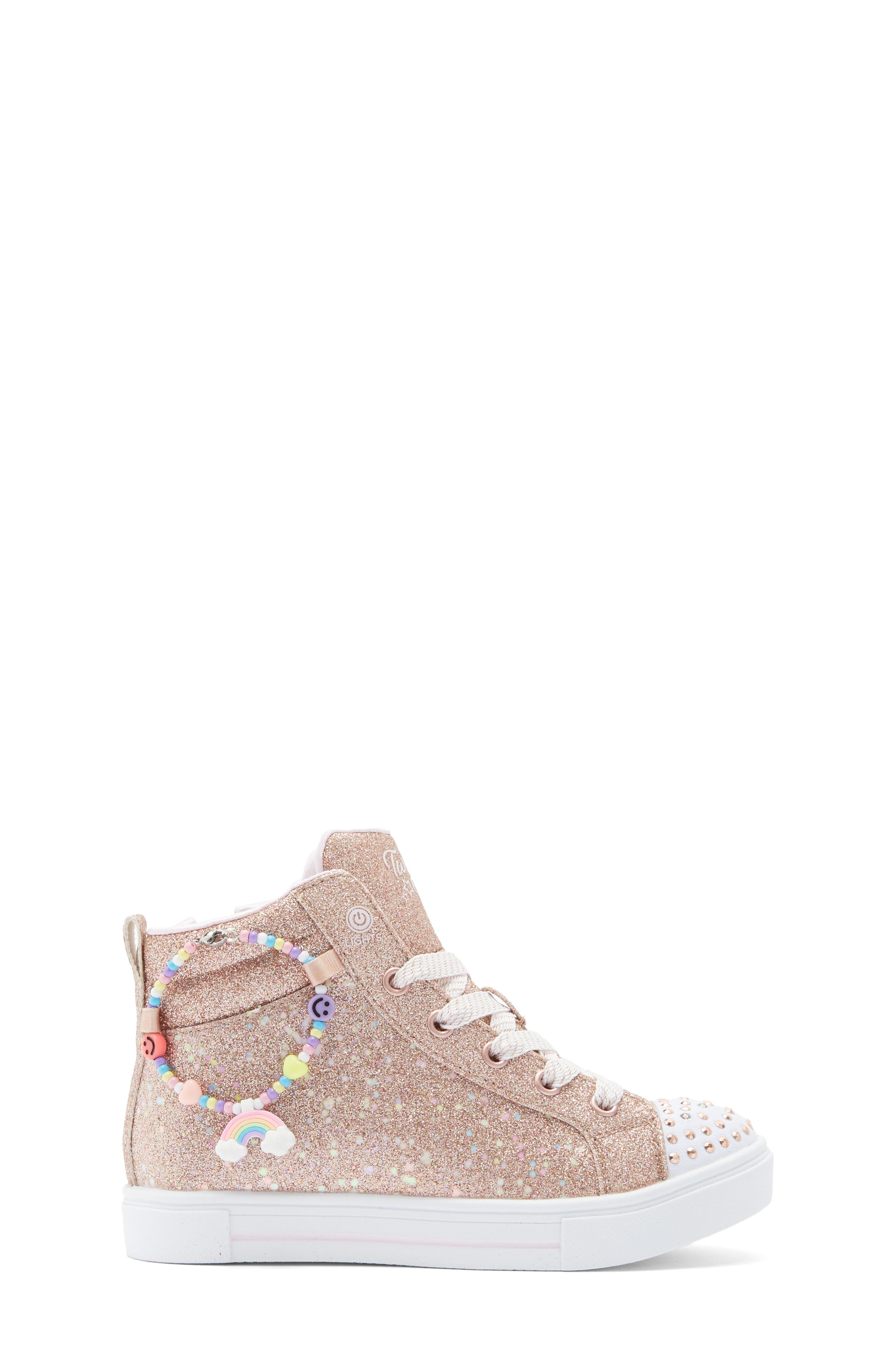 SKECHERS Kids' Twinkle Sparks Light-Up Glitter High Top Sneaker, Alternate, color, Rose Gold