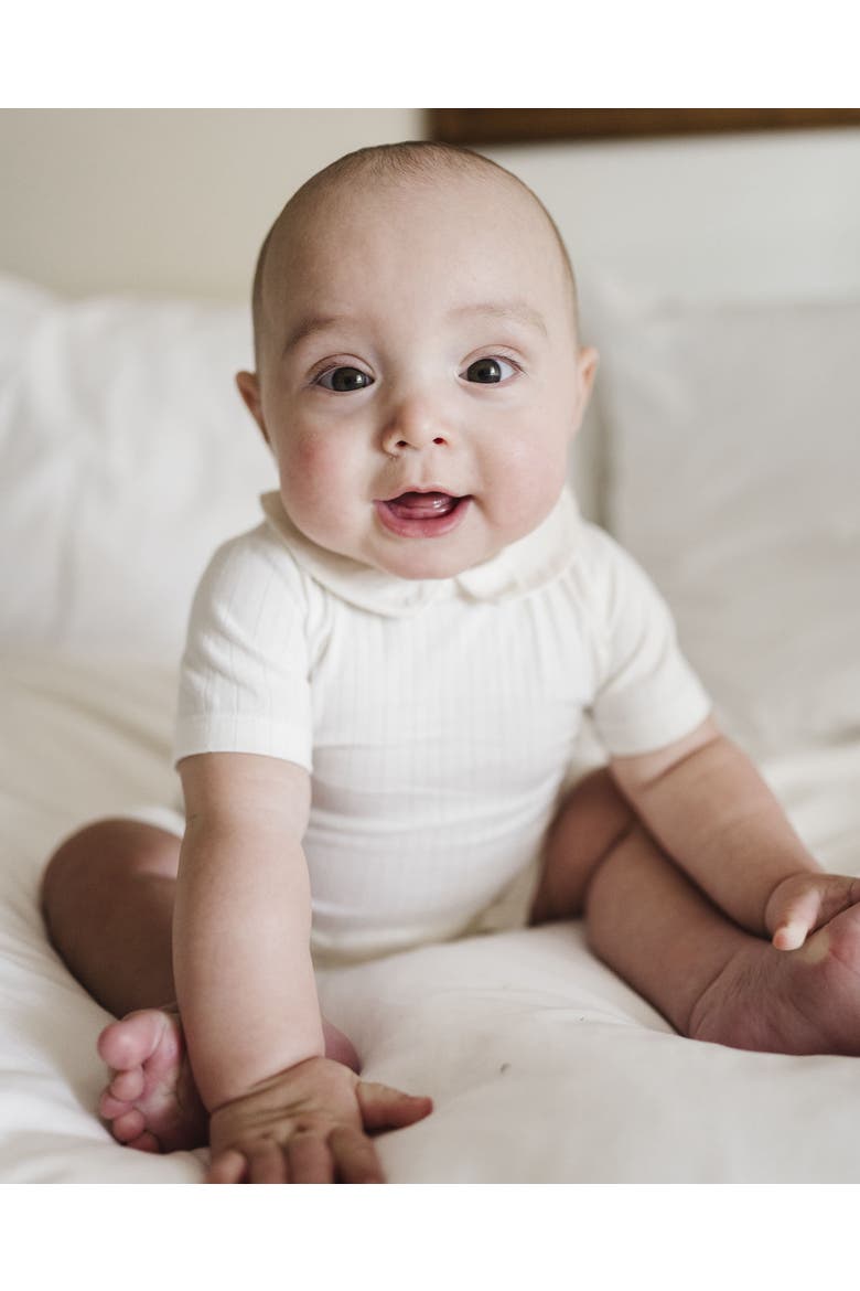 Wide Rib Cotton - Rosebud Collection- Boy Romper, Alternate, color, Blue/Ivory