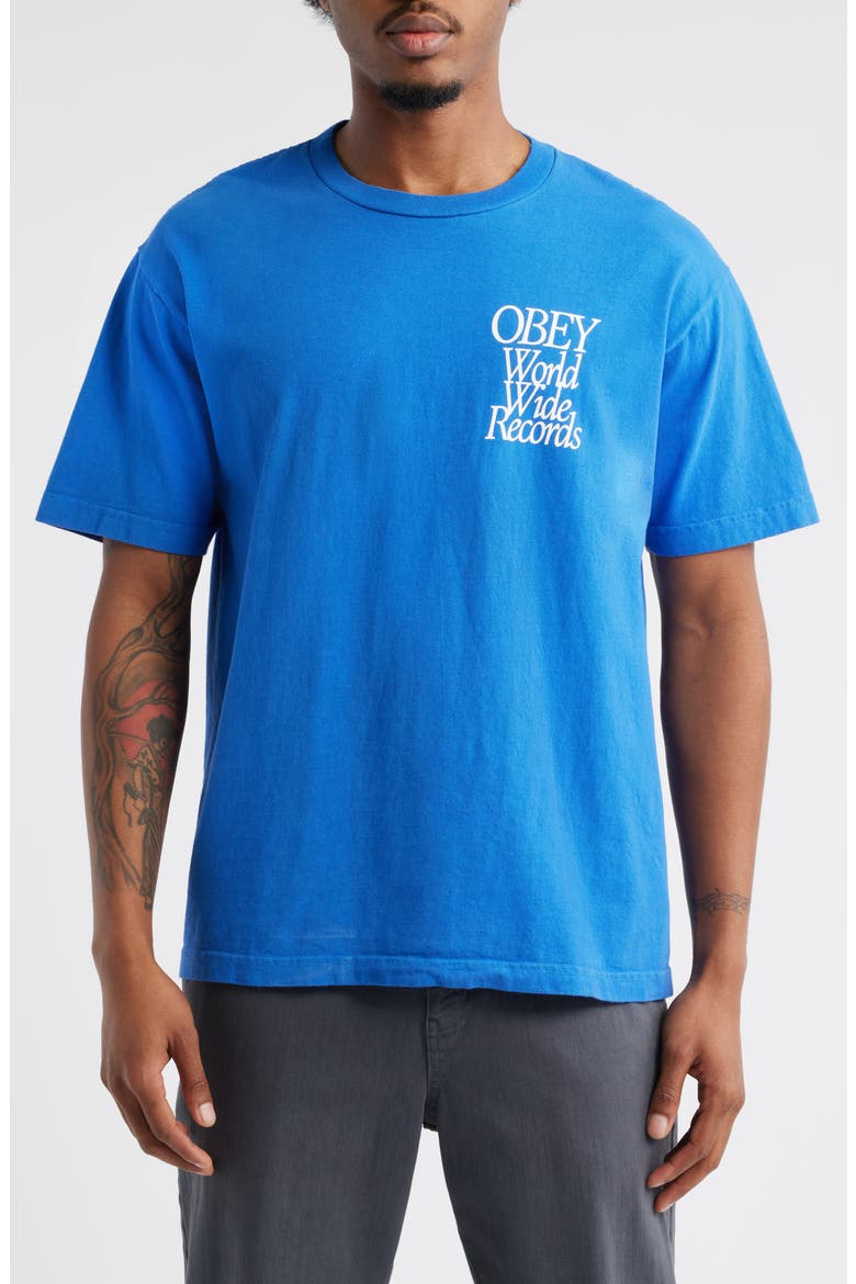 Worldwide Records Graphic T-Shirt, Main, color, PIGMENT ELECTRIC INDIGO