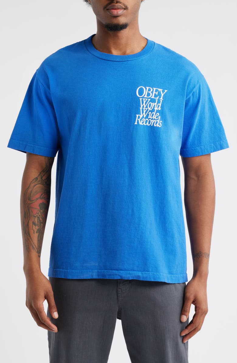 Obey Worldwide Records Graphic T-Shirt, Main, color, Pigment Electric Indigo