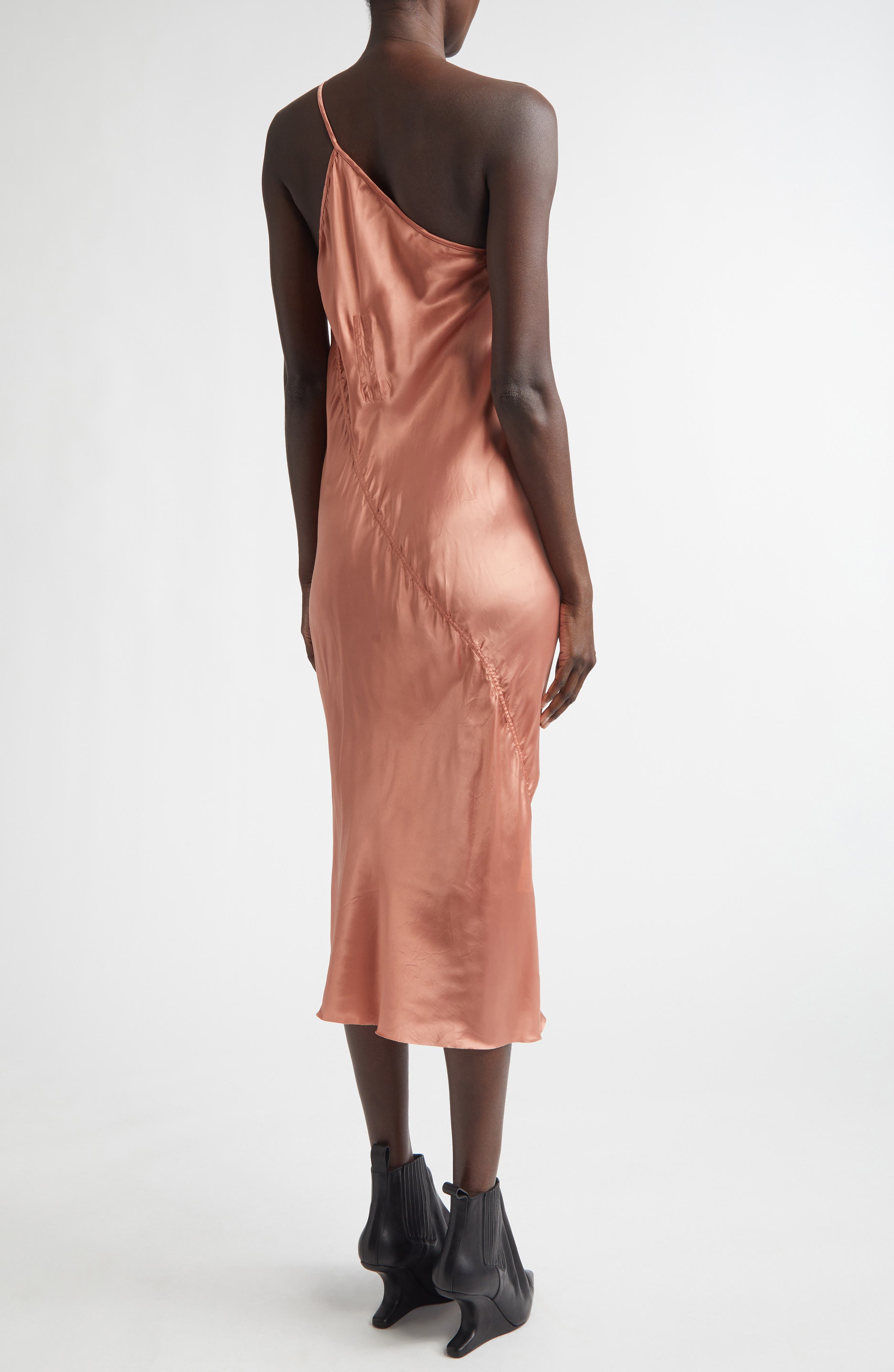 One-Shoulder Satin Midi Dress - image 4