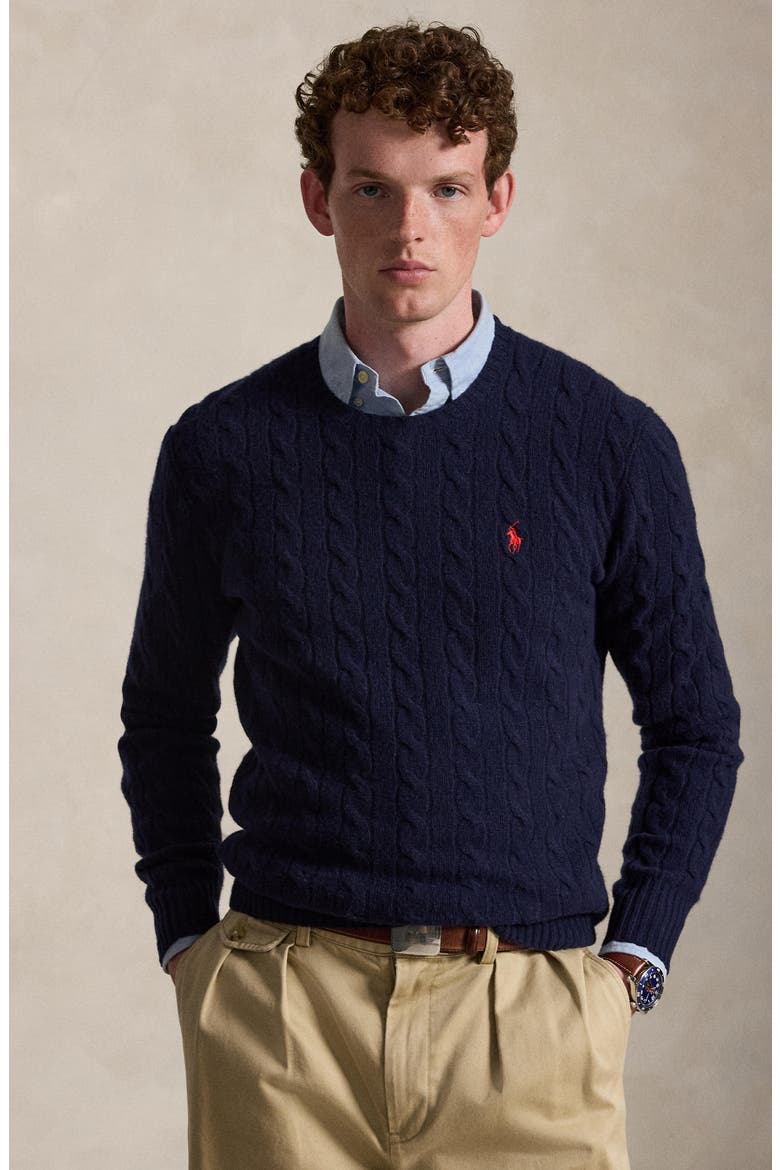 Cable Wool & Cashmere Sweater, Alternate, color, BLUE