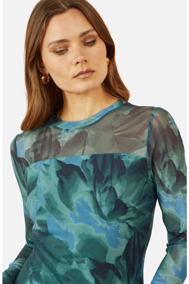 Long Sleeve Floral Mesh Top, Alternate, color, Green